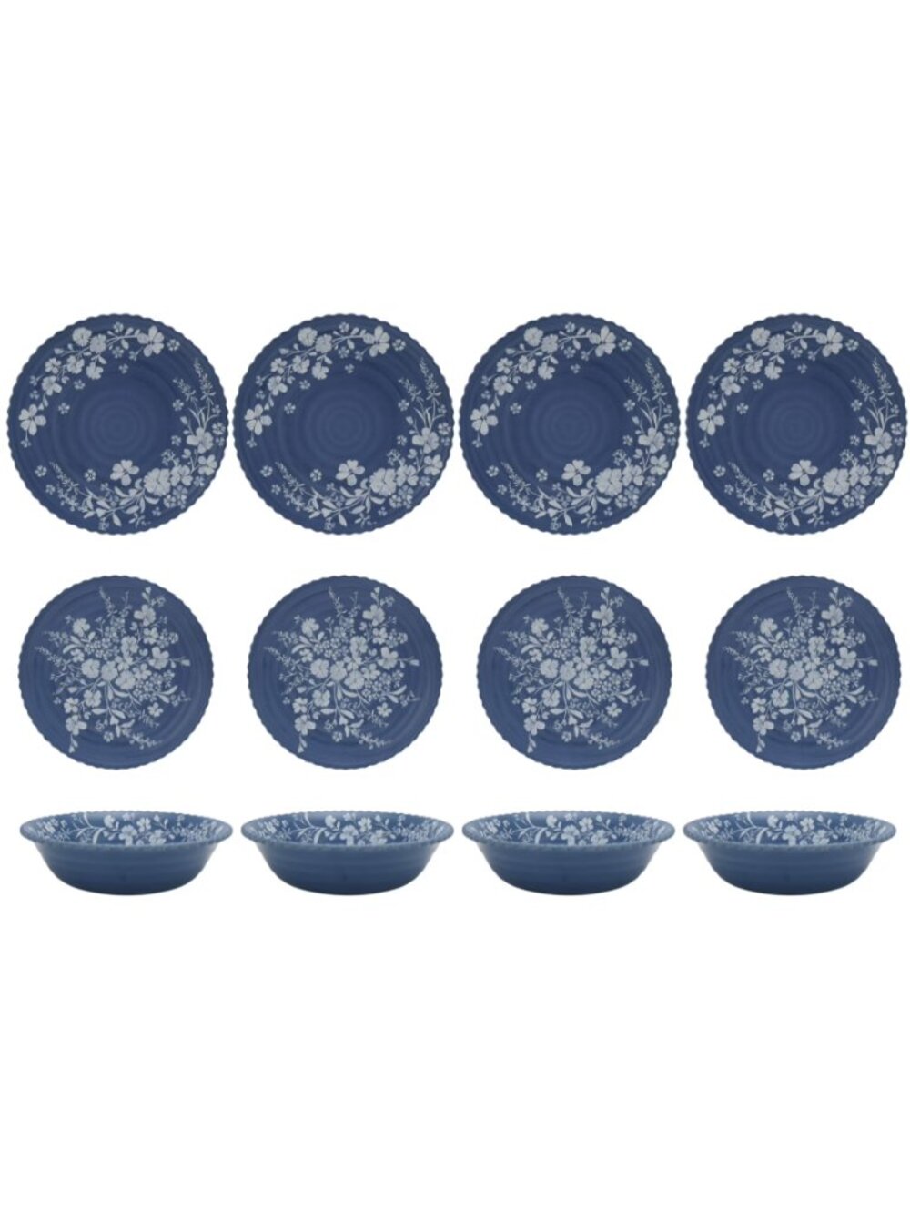 The Woman Pioneer Blue Bold Floral Daisy 12-Piece Bamboo Melamine Dinnerware - Picture 4 of 10